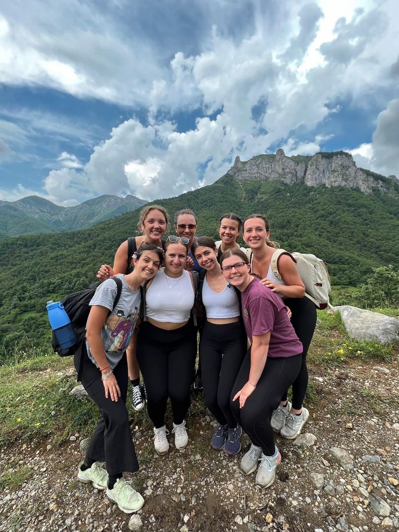 Group of students on a hike in the mountains in Spain