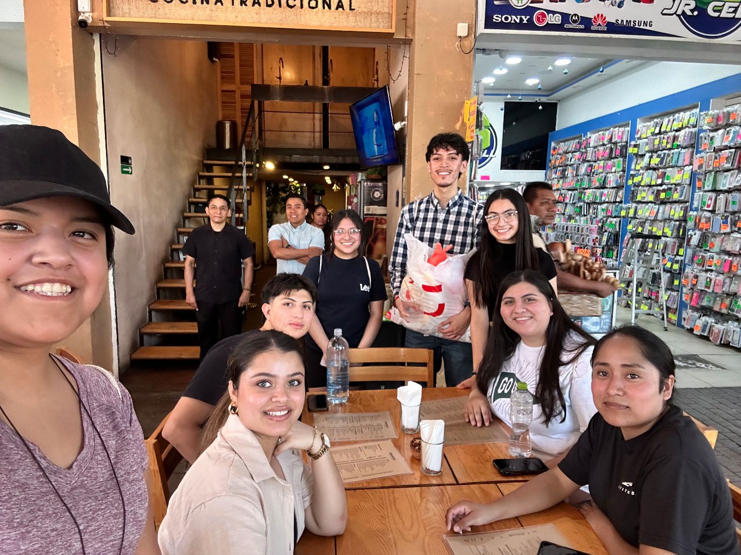 Group of students at a local restaraunt in Mexico