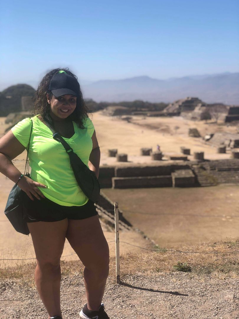 Arianna standing atop Mayen ruin in Mexico