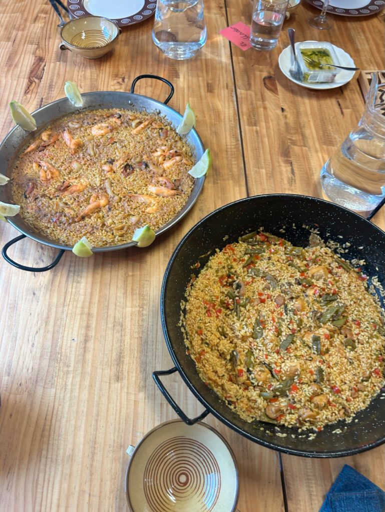 Two pans of paella in Spain