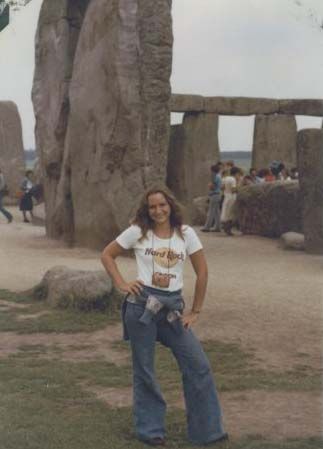 Allison MacArther-Ruesink standing in front of Stonehenge in 1977
