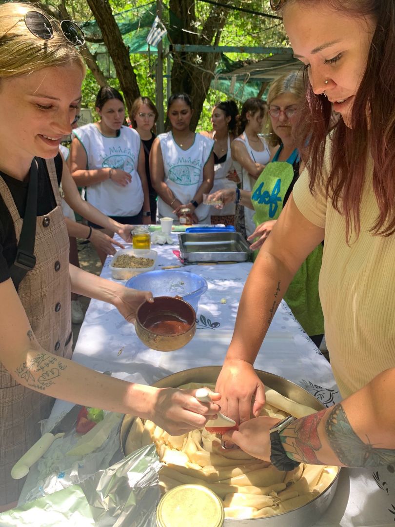 Students making traditional greek foods