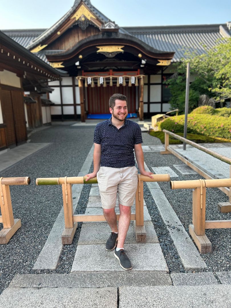 Joseph in front of a temple in Kyoto