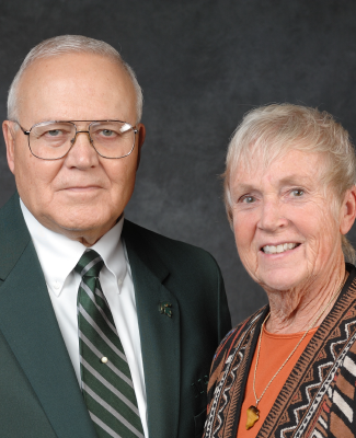 Jerry and Karen Kolschowsky smile for a portrait