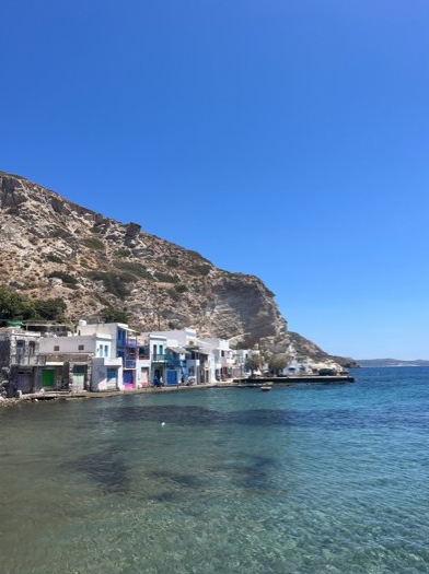 Seaside town in Greece as seen from the sea