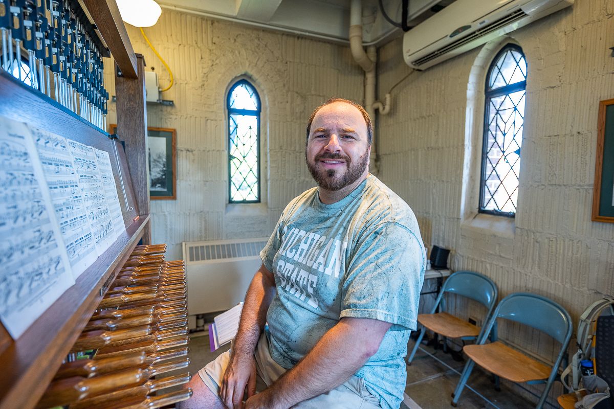 Jon seated at the carillon