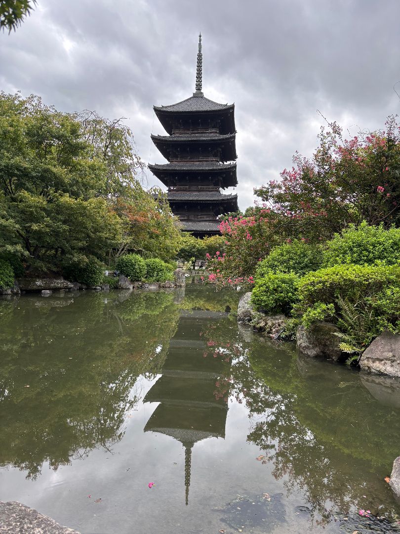 Very tall temple with a pond in Japan 