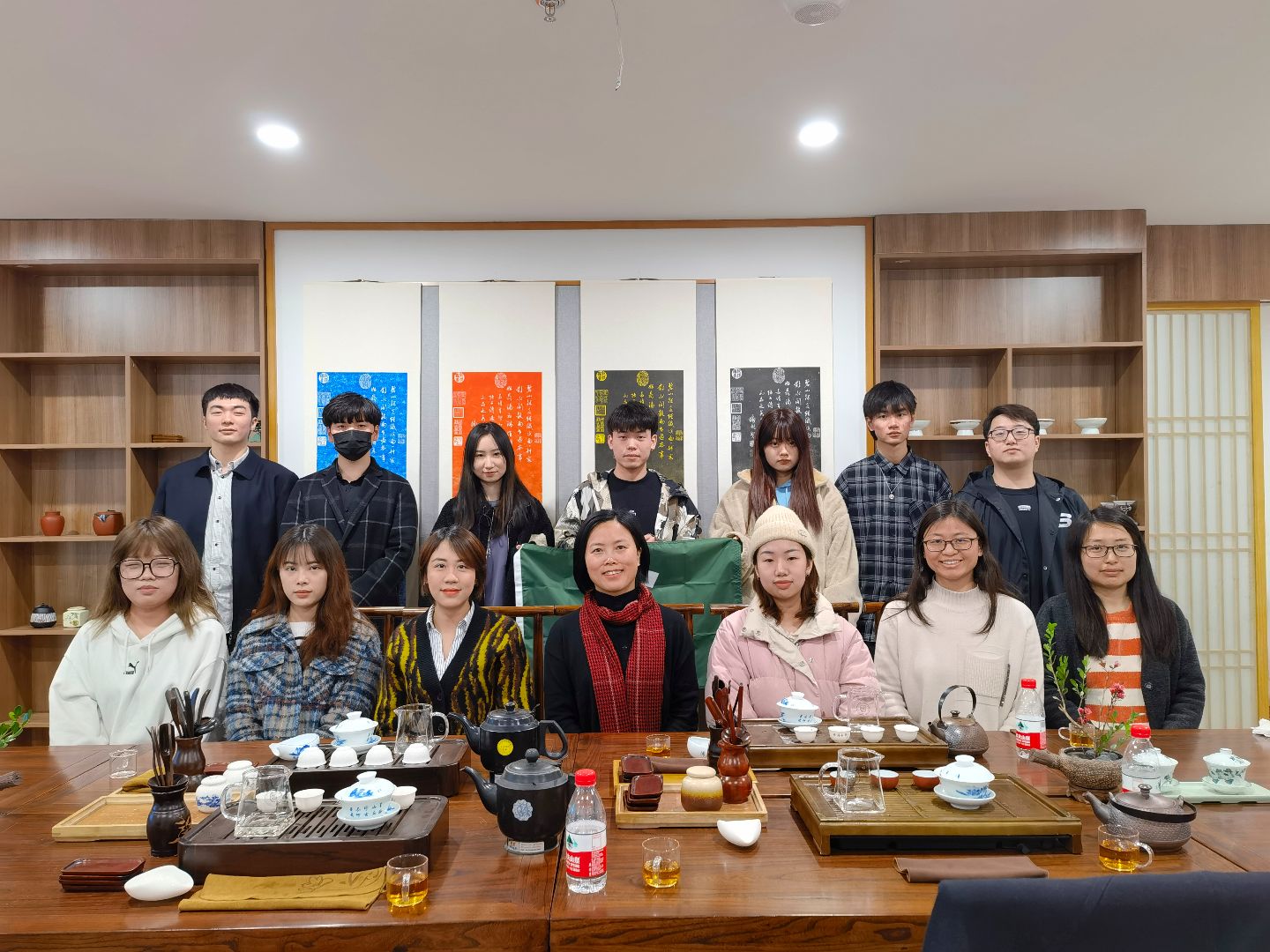 MSU students in China during the pandemic gather for a photo after a tea ceremony lesson at Nanjing Agriculture University