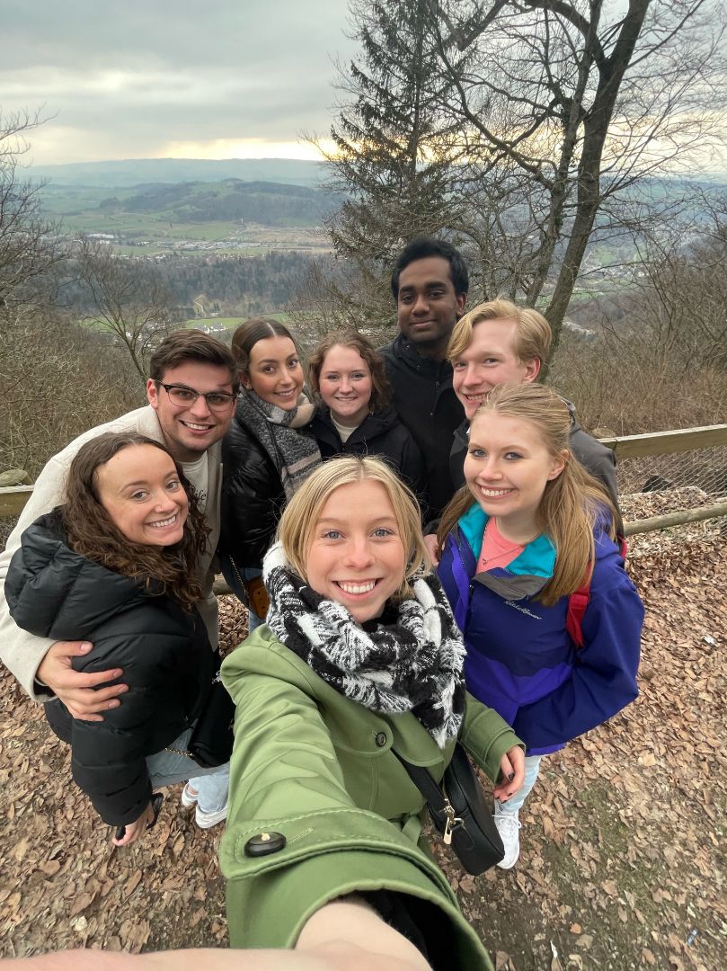 Group of MSU students taking a selfie on top of a mountain in Switzerland