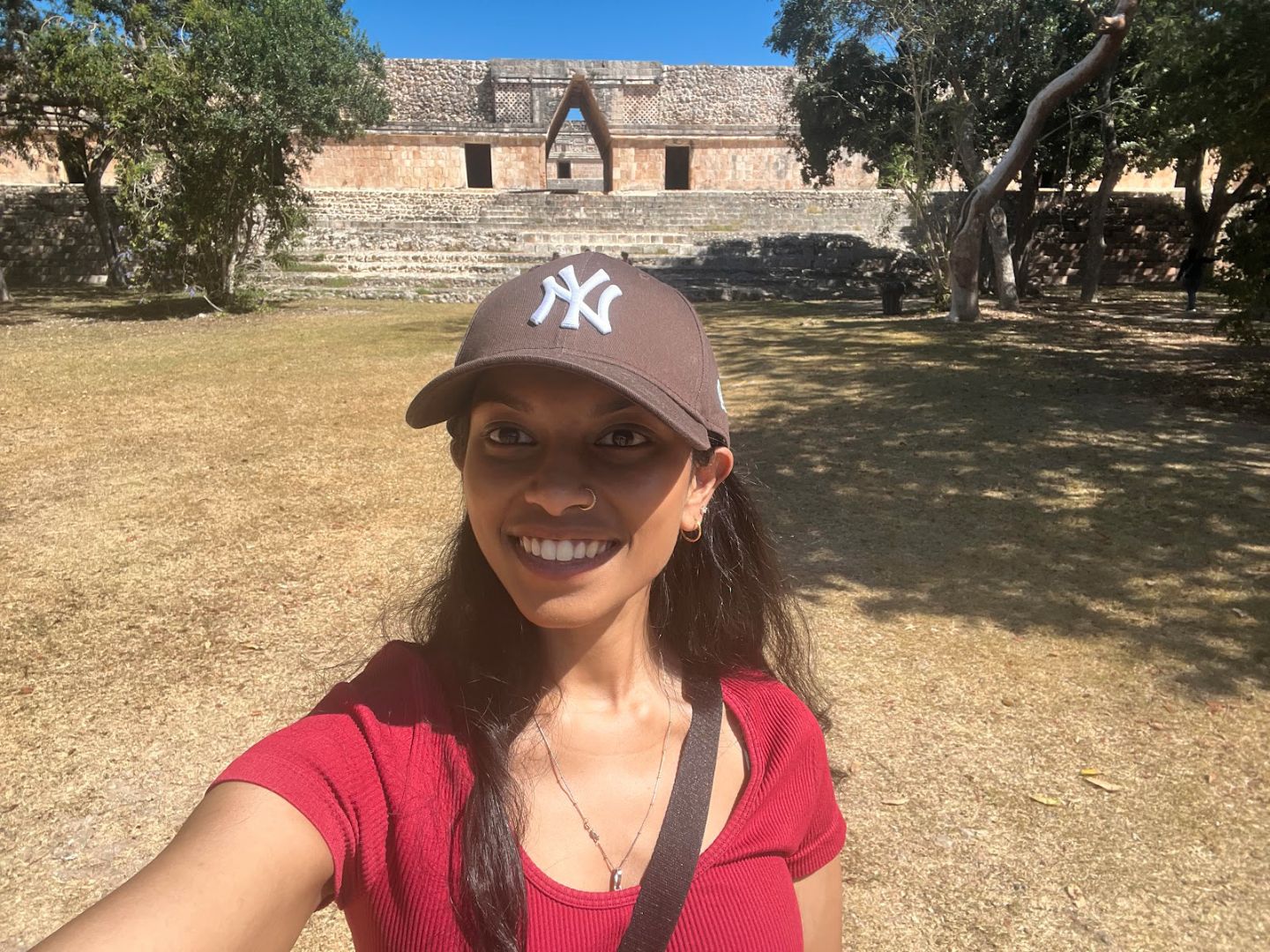 Priyanka taking a selfie in front of Mayan ruins