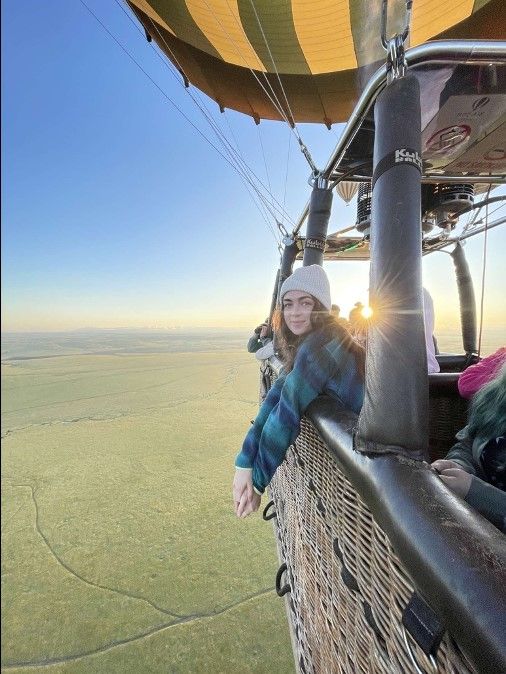 Libby in hot air balloon over Kenya