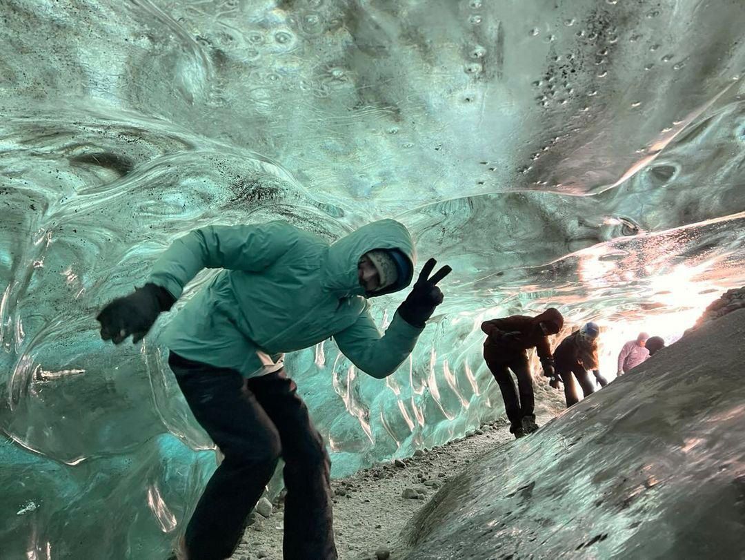 Emma inside an ice cave in Iceland