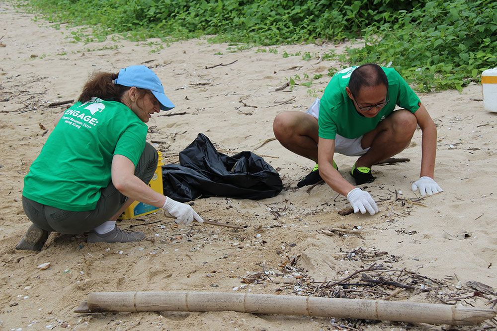 David on a beach sorting through debris the tide has washed in