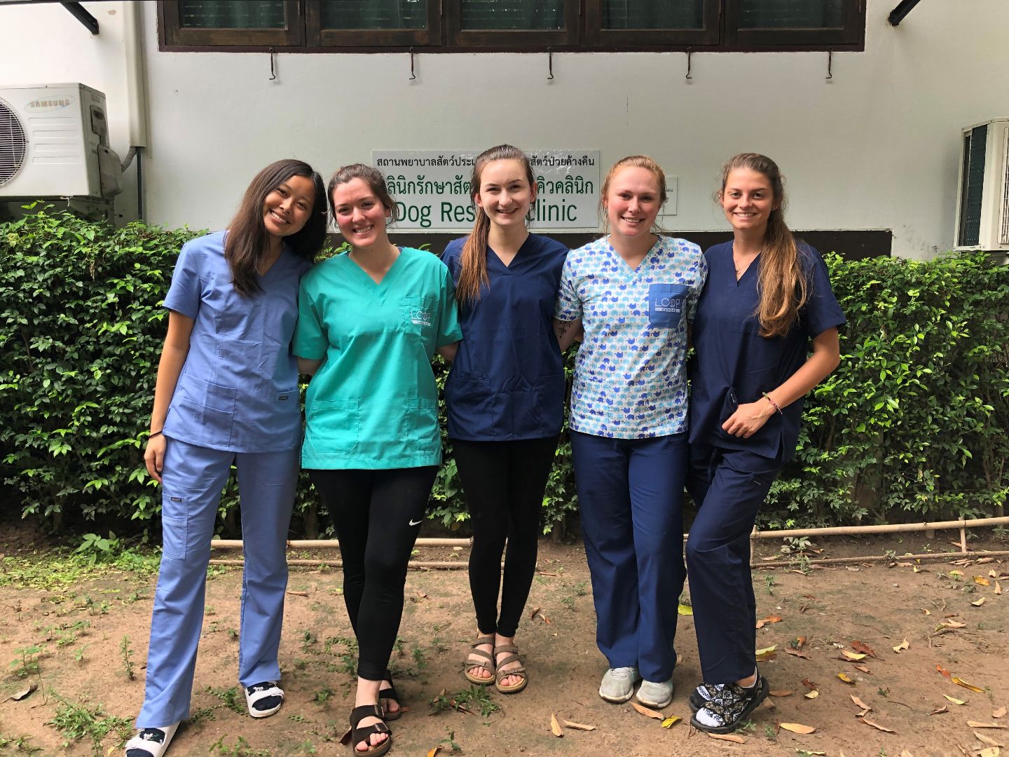 Students at dog rescue facility in Thailand