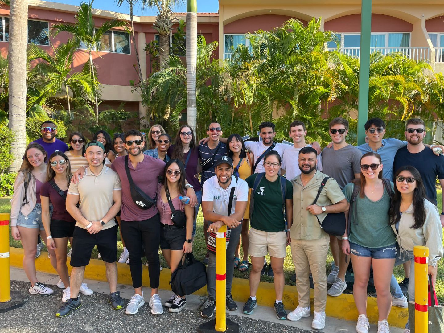 Group shot of MSU COM students in front of their hotel in the Dominican Republic