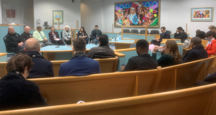 People sit in Saginaw Chippewa Tribal Court