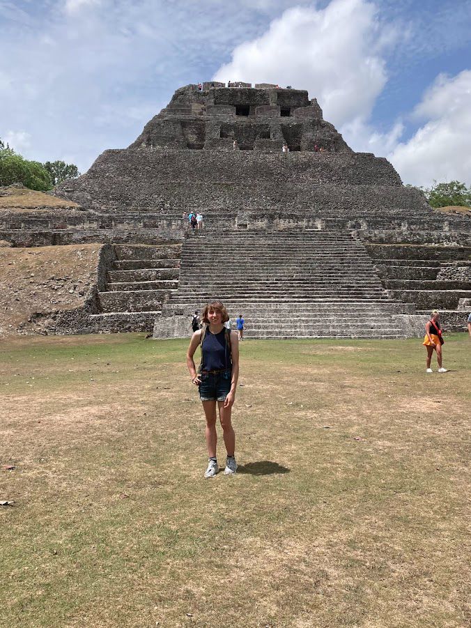 Elizabeth standing in front of Mayan ruin