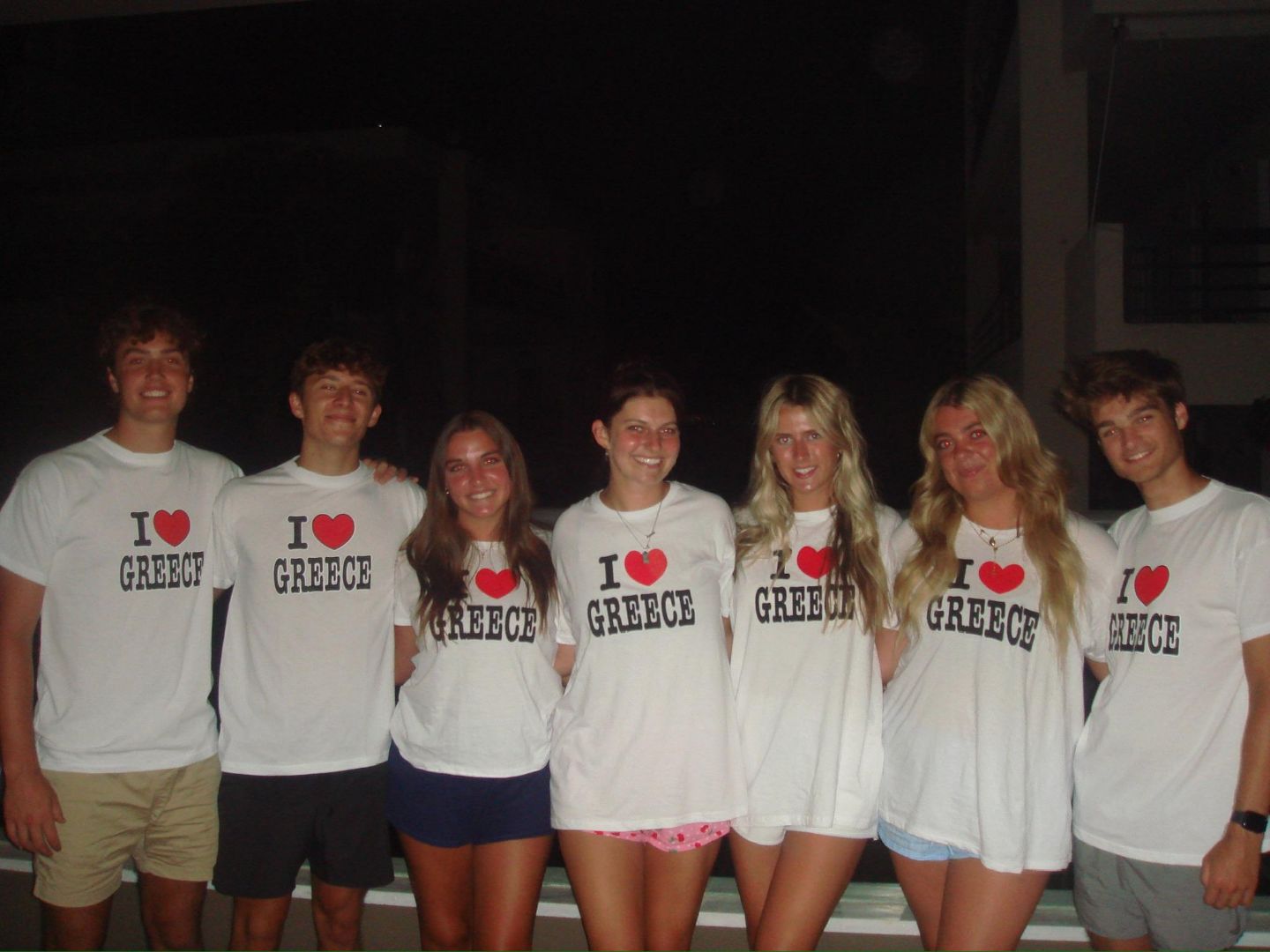 Group of students wearing I love Greece tee shirts