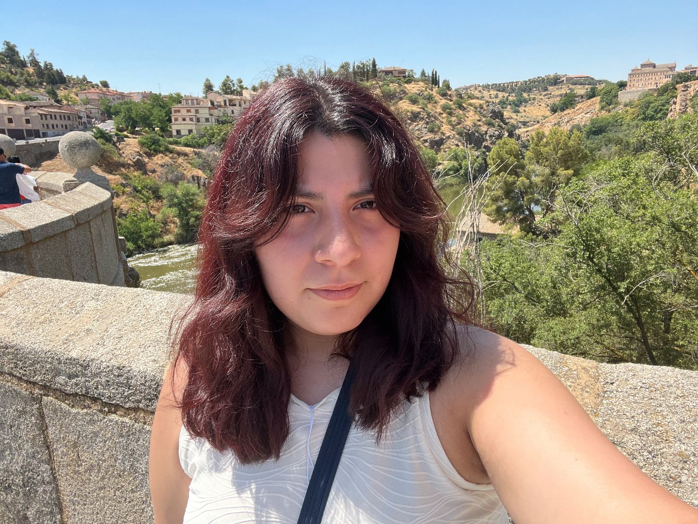 Celeste taking a selfie on bridge in Spain