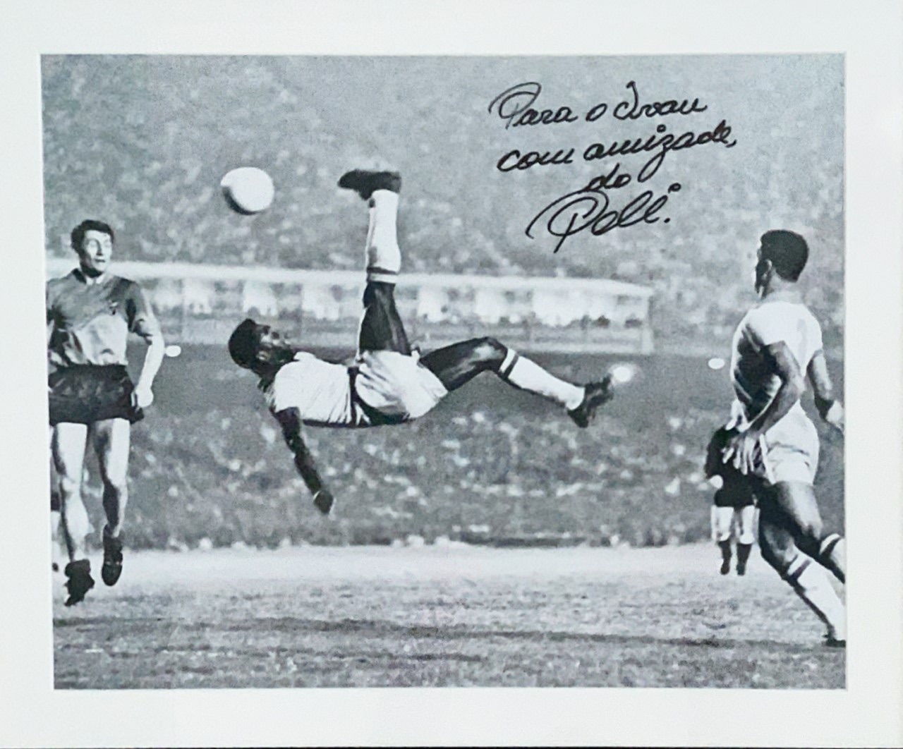 Signed picture of Pele's famous back flip kick goal