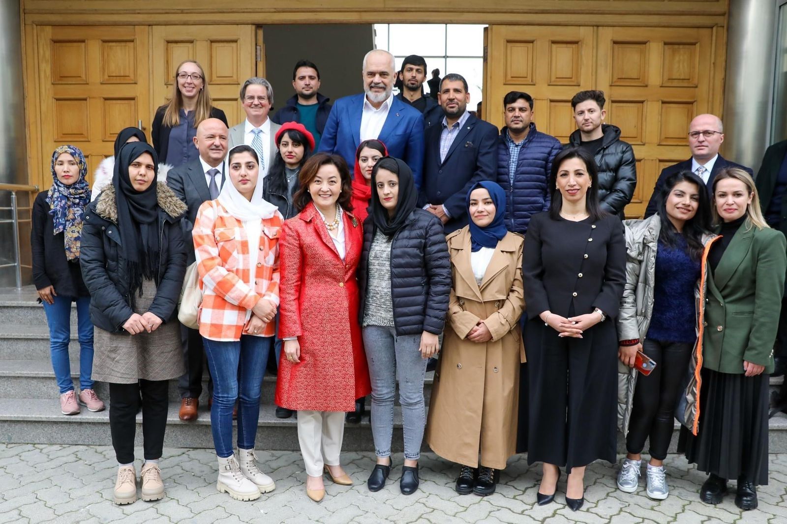Group of Afghan scholars pose with Albanian officials