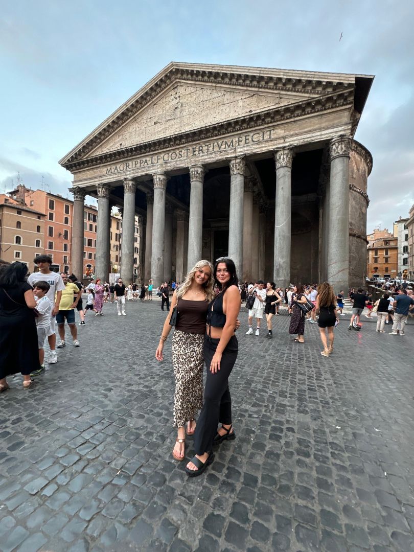 Christine and friend standing in front of the Pantheon in Rome