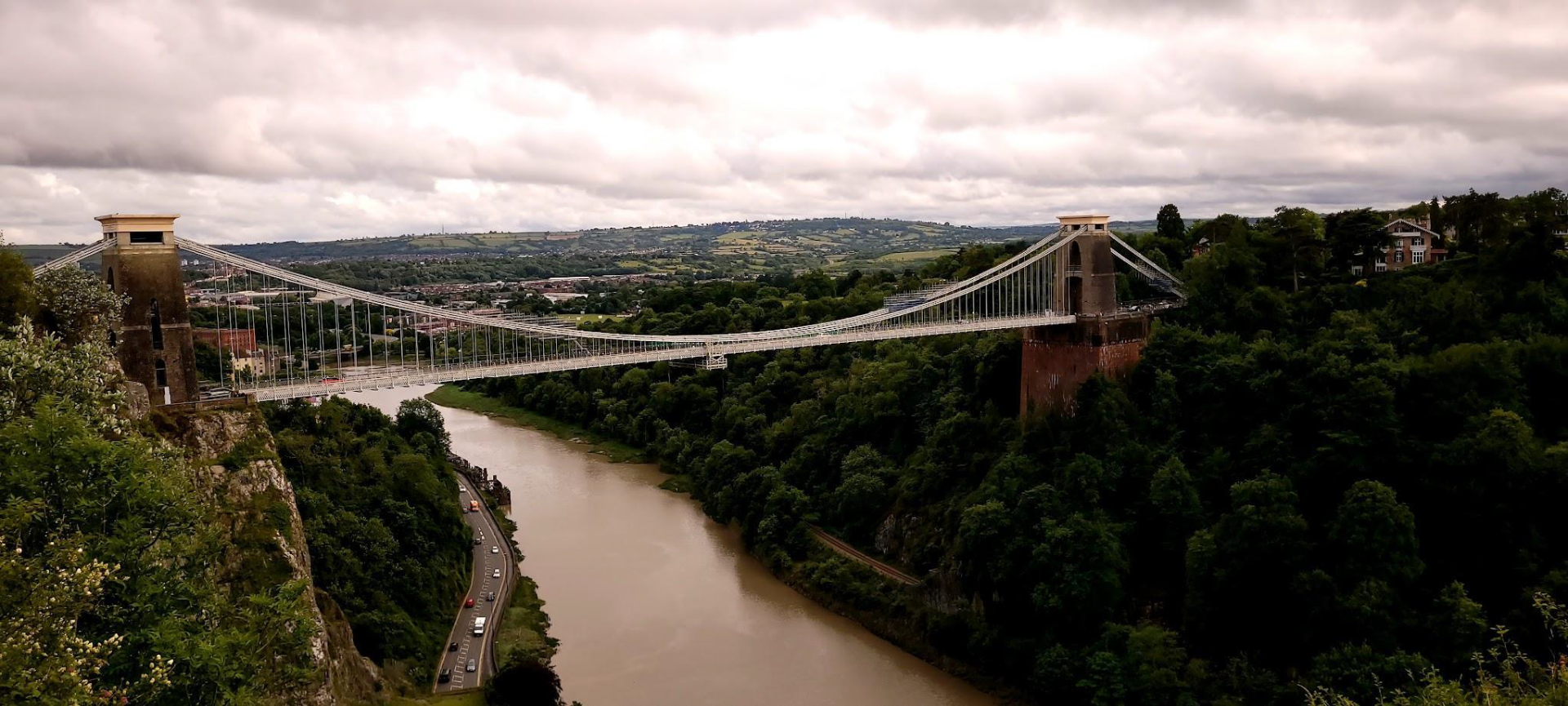 Long suspension bridge over a river