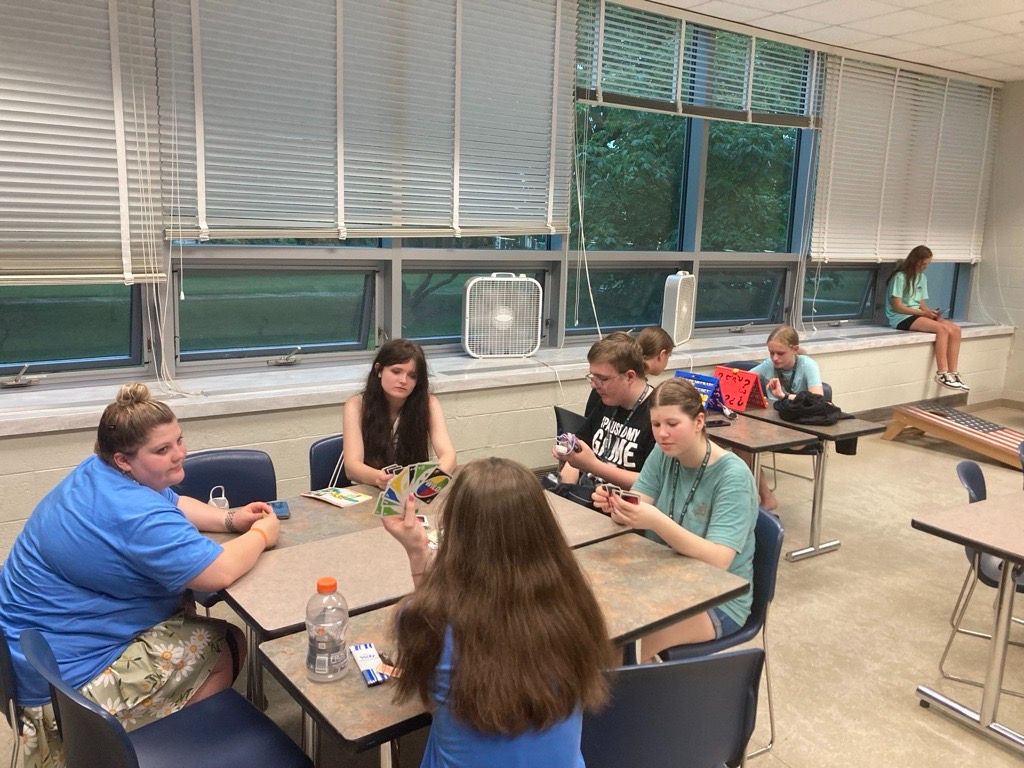 students playing UNO