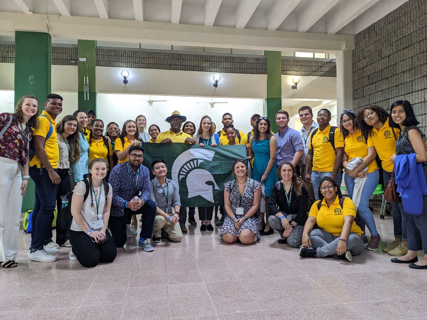 Group shot with Spartan flag in the Dominican Republic
