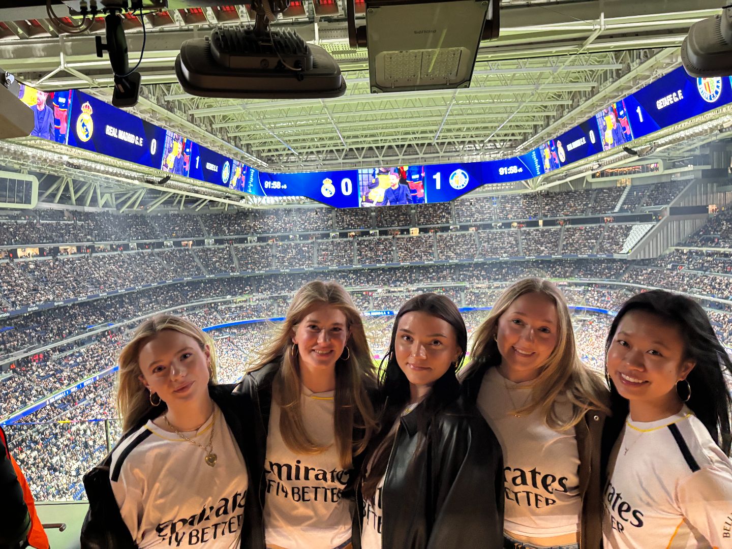 Group photo looking down at the field in the Real Madrid stadium