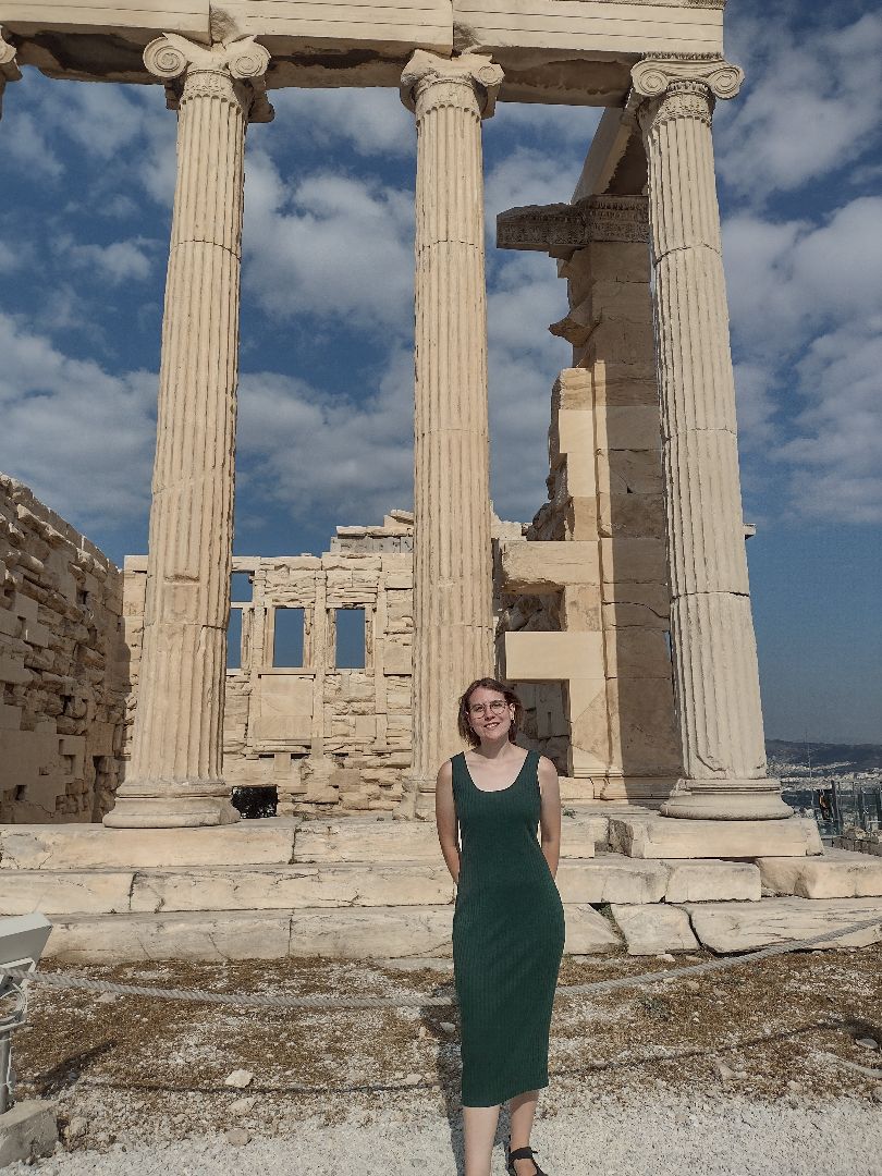 Rachel standing in front of the Acropolis in Athens Greece